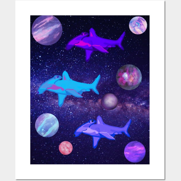 Hammerhead Sharks in Space Wall Art by Octopus Cafe